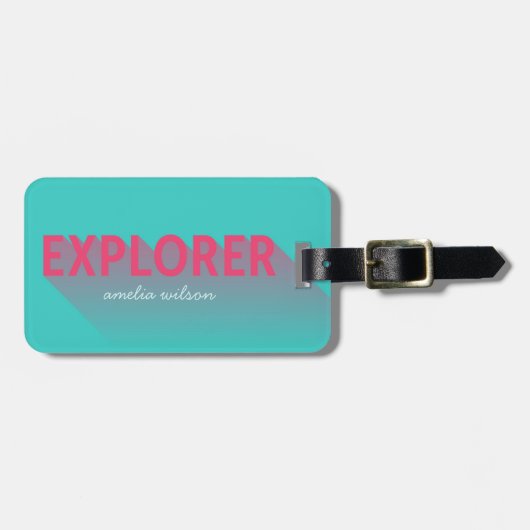 Typografie Modern Pink Turquoise Explorer Bag Labe Bagagelabel (Voorkant horizontaal)