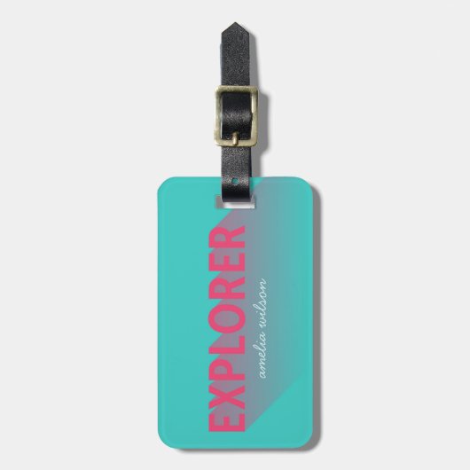 Typografie Modern Pink Turquoise Explorer Bag Labe Bagagelabel (Voorkant verticaal)