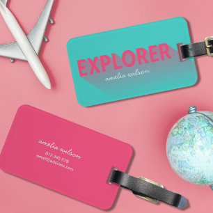 Typografie Modern Pink Turquoise Explorer Bag Labe Bagagelabel