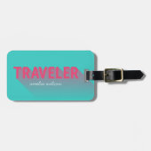 Typografie Modern Turquoise Pink Traveler Bag Labe Bagagelabel (Voorkant horizontaal)