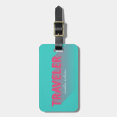 Typografie Modern Turquoise Pink Traveler Bag Labe Bagagelabel (Voorkant verticaal)