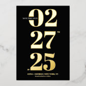 Typografie Modern Zwart & Goud Foto Opslaan van de Folie Uitnodiging (Voorkant)