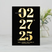Typografie Modern Zwart & Goud Foto Opslaan van de Folie Uitnodiging (Staand Voorkant)