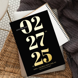 Typografie Modern Zwart & Goud Foto Opslaan van de Folie Uitnodiging