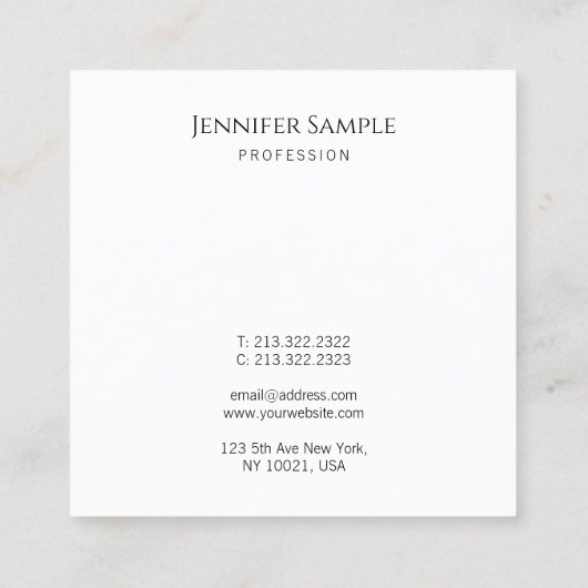 Typografie Moderne Elegant Sjabloon Aangepast Vierkante Visitekaartje (Achterkant)