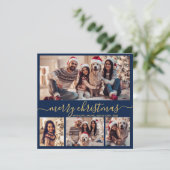 Typografie Moderne Marine 5 Fotocollage Kerstmis Feestdagenkaart (Staand voorkant)
