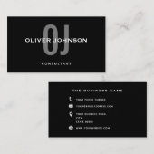 Typografie Monogram Naam Initiaal Black White Grey Visitekaartje (Voorkant / Achterkant)