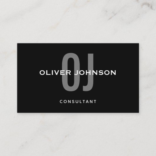 Typografie Monogram Naam Initiaal Black White Grey Visitekaartje (Voorkant)
