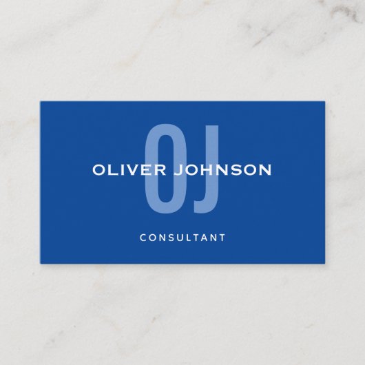Typografie Monogram Naam Initiaal Blue White Basic Visitekaartje (Voorkant)