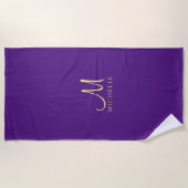 Typografie Monogram Naam Royal Paarse & Gold Strandlaken (Voorkant)