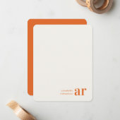  typografie Monogram Retro Oranje Stijlvol Notitiekaartje (Voorkant / Achterkant in situ)