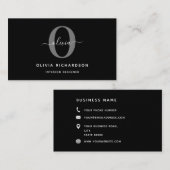 Typografie Monogram Script Name Black White Grey Visitekaartje (Voorkant / Achterkant)