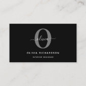 Typografie Monogram Script Name Black White Grey Visitekaartje (Voorkant)