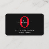Typografie Monogram Script Name Black White Red Visitekaartje (Voorkant)