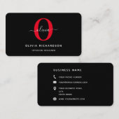 Typografie Monogram Script Name Black White Red Visitekaartje (Voorkant / Achterkant)