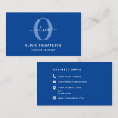 Typografie Monogram Script Name Blue White Girly Visitekaartje (Voorkant / Achterkant)