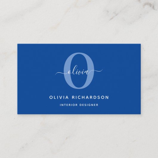 Typografie Monogram Script Name Blue White Girly Visitekaartje (Voorkant)