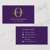 Typografie Monogram Script Name Paars White Gold Visitekaartje (Voorkant / Achterkant)