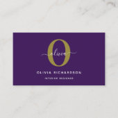 Typografie Monogram Script Name Paars White Gold Visitekaartje (Voorkant)