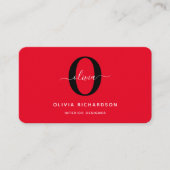 Typografie Monogram scriptnaam Rood zwart wit Visitekaartje (Voorkant)