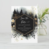 Typografie Mooie betoverde bos bruiloft Save The Date (Staand voorkant)