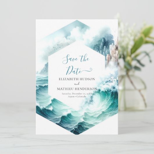 Typografie Mooie nautische bruiloft Save The Date (Staand voorkant)