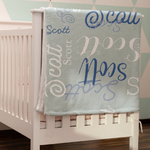 Typografie Naam allover lichtblauwe kleur Fleece Deken