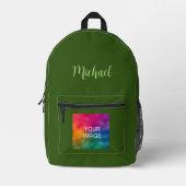 Typografie Naam Douanebos Groene Stevige Kleur Bedrukte Rugzak (Voorkant)