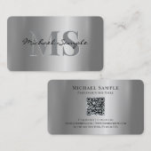 Typografie Naam QR-code Script Luxe Zilver Visitekaartje (Voorkant / Achterkant)