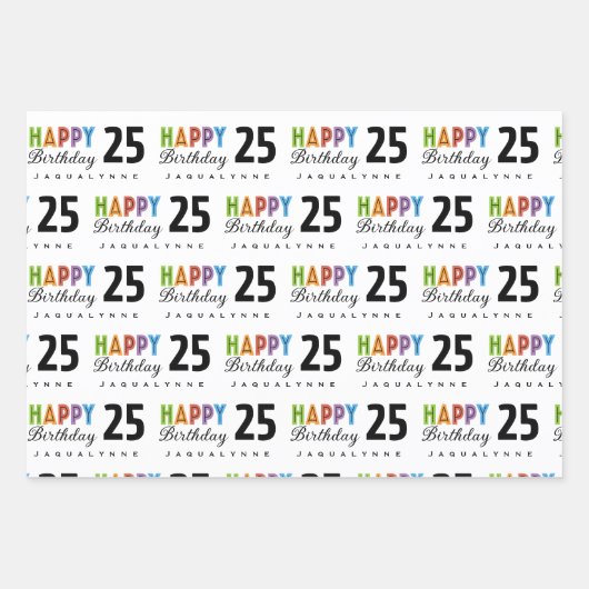 Typografie Naam Verjaardag Wrapping Paper (Voorkant)