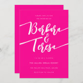 Typografie Namen Pink White Lesbian Wedding Kaart (Voorkant / Achterkant)