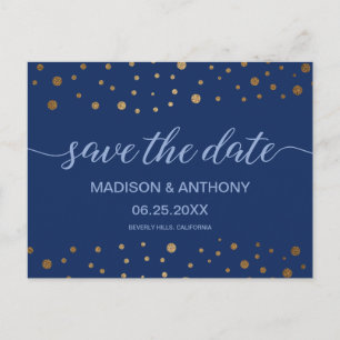 Typografie Navy Blue Gold Wedding Save the date Briefkaart