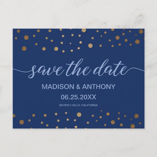 Typografie Navy Blue Gold Wedding Save the date Briefkaart (Voorkant)