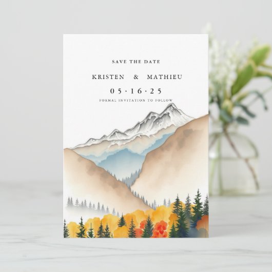 Typografie Online Mountain Save The Date (Staand voorkant)