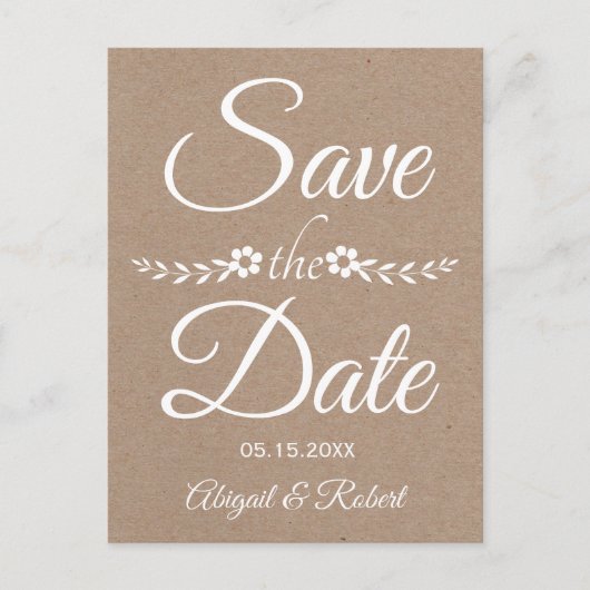 Typografie op kraftpapier bruiloft Save the Date Aankondigingskaart (Voorkant)