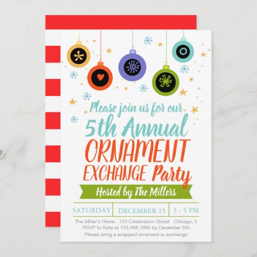 Typografie Ornament Exchange Christmas Party Kaart (Voorkant / Achterkant)
