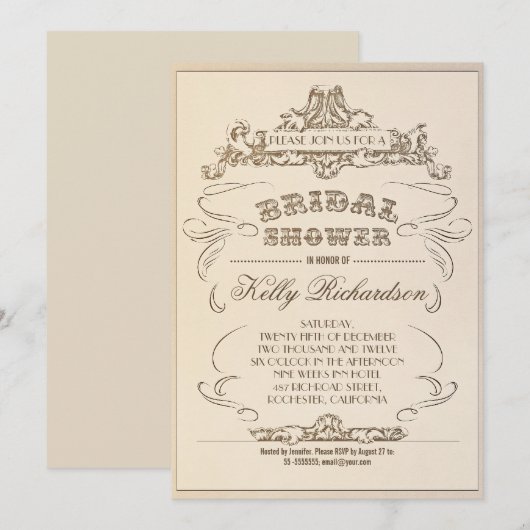 typografie Oude bruidsdouche Uitnodigingen (Voorkant / Achterkant)