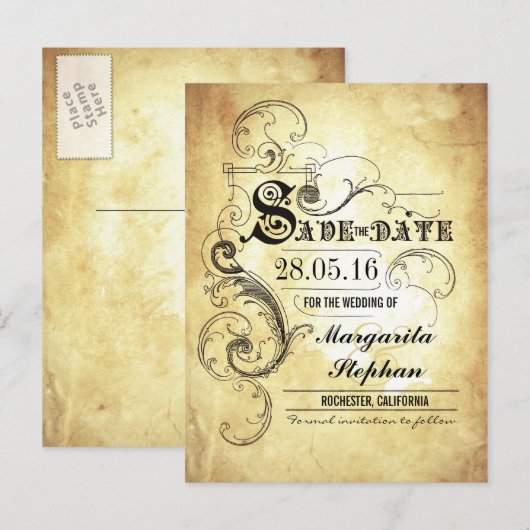 typografie Oude save the date briefkaarten (Voorkant / Achterkant)