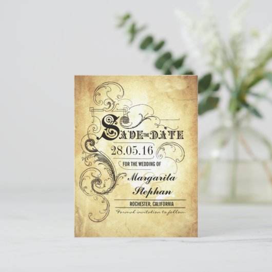 typografie Oude save the date briefkaarten (Staand voorkant)