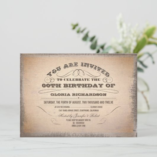  typografie Oude verjaardagsuitnodigingen Kaart (Staand voorkant)