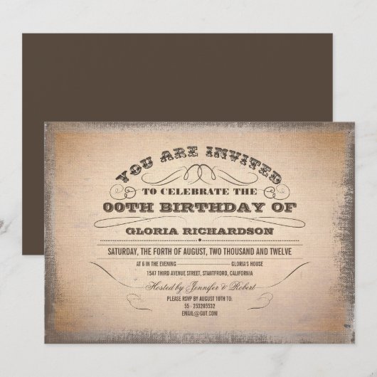  typografie Oude verjaardagsuitnodigingen Kaart (Voorkant / Achterkant)