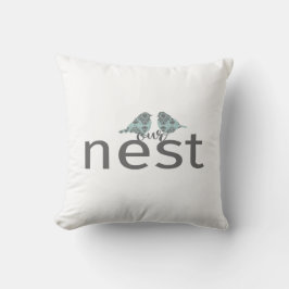 Typografie "Our Nest" Gray & Blue Tortelduifjes Kussen