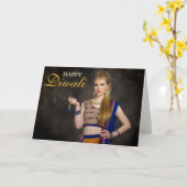 Typografie Overlay Gepersonaliseerde Happy Diwali  Kaart (Gele Bloem)