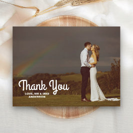 Typografie-overlay trouwkoppel foto bedankje briefkaart