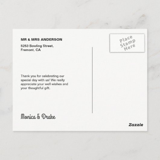 Typografie Overlay Trouwpaar Foto Dank u Briefkaart (Achterkant)