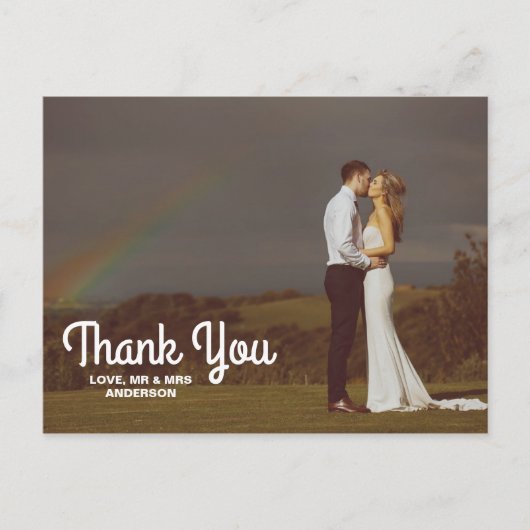 Typografie Overlay Trouwpaar Foto Dank u Briefkaart (Voorkant)