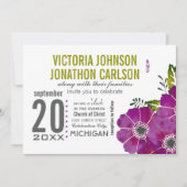 Typografie Paars en Kale Green Floral Wedding Kaart (Voorkant)