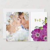 Typografie Paars en Kale Green Floral Wedding Kaart (Achterkant)