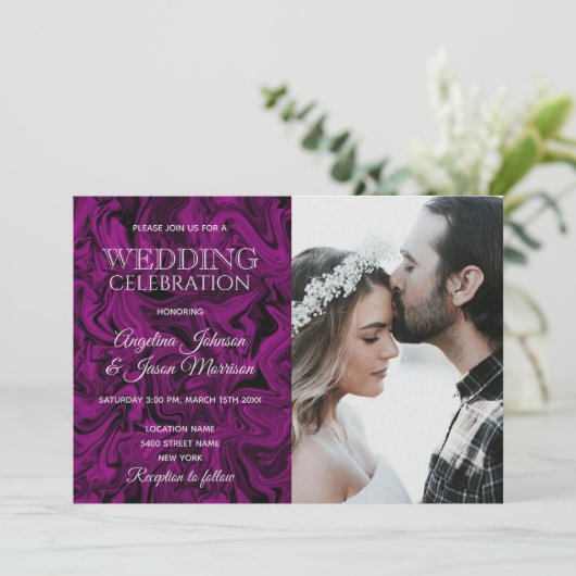 Typografie Paarse Wedding Kaart (Staand voorkant)