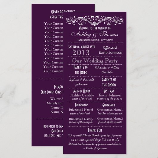  Typografie Paarse Wedding Programma V2 Programmakaart (Voorkant / Achterkant)